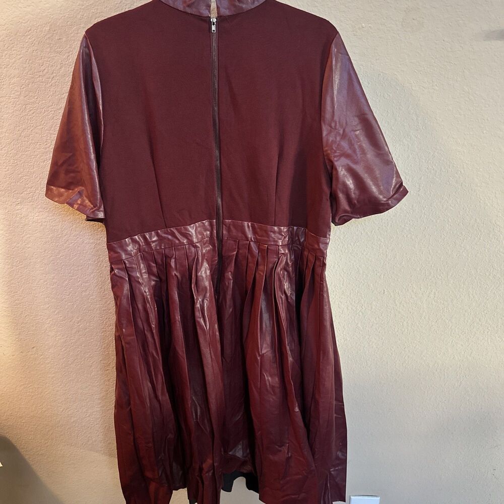 Eloquii Sz 16 Red Pleather Dress Bow Pleated Skirt - Picture 6 of 8